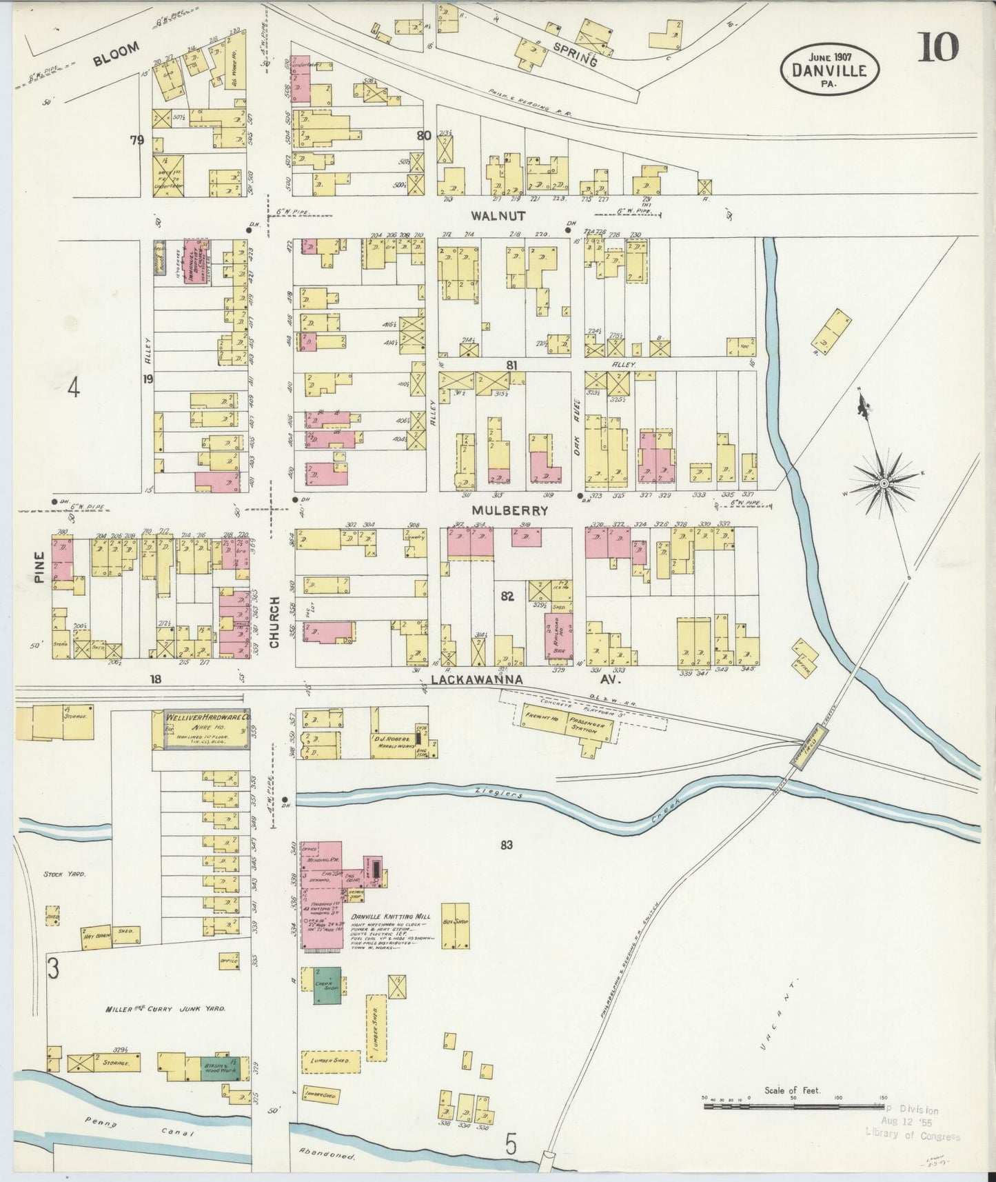 Sanborn Fire Insurance Map from Danville, Montour County, Pennsylvania (1907), Sheet #0010 - Historic Sanborn Fire Insurance Map Print, vintage old map wall art, antique decor, genealogy gift, Pennsylvania Pennsylvania map