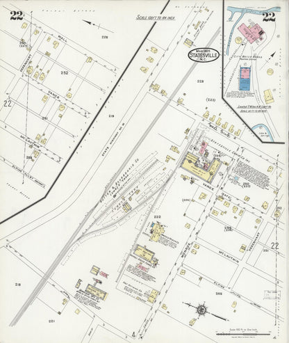 Sanborn Fire Insurance Map from Statesville, Iredell County, North Carolina (1925), Sheet #0022 - Historic Sanborn Fire Insurance Map Print, vintage old map wall art, antique decor, genealogy gift, North Carolina North Carolina map