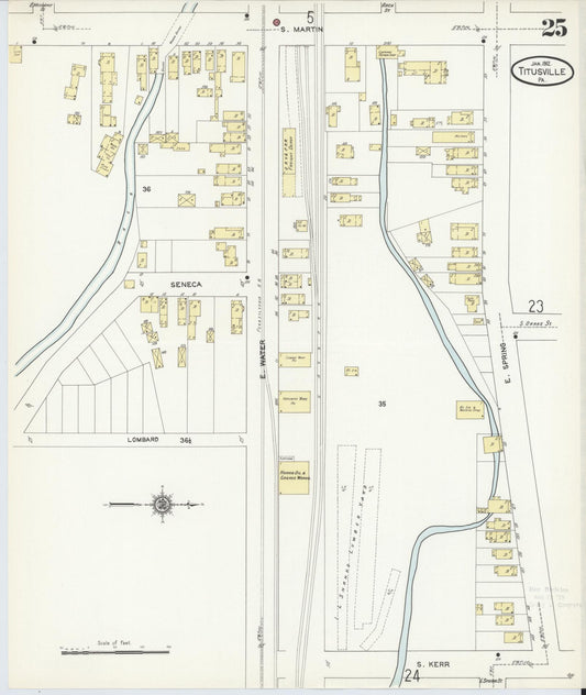 Sanborn Fire Insurance Map from Titusville, Crawford County, Pennsylvania (1912), Sheet #0025 - Historic Sanborn Fire Insurance Map Print, vintage old map wall art, antique decor, genealogy gift, Pennsylvania Pennsylvania map