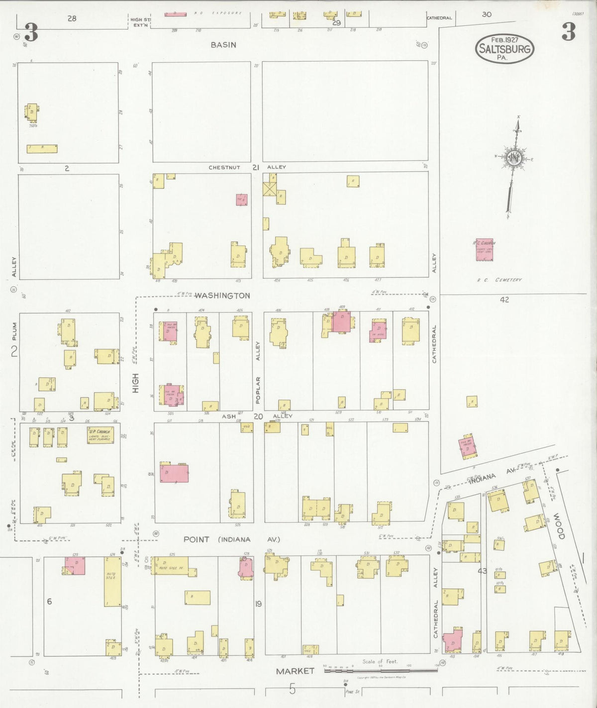 Sanborn Fire Insurance Map from Saltsburg, Indiana County, Pennsylvania (1927), Sheet #0003 - Historic Sanborn Fire Insurance Map Print, vintage old map wall art, antique decor, genealogy gift, Saltsburg Indiana map