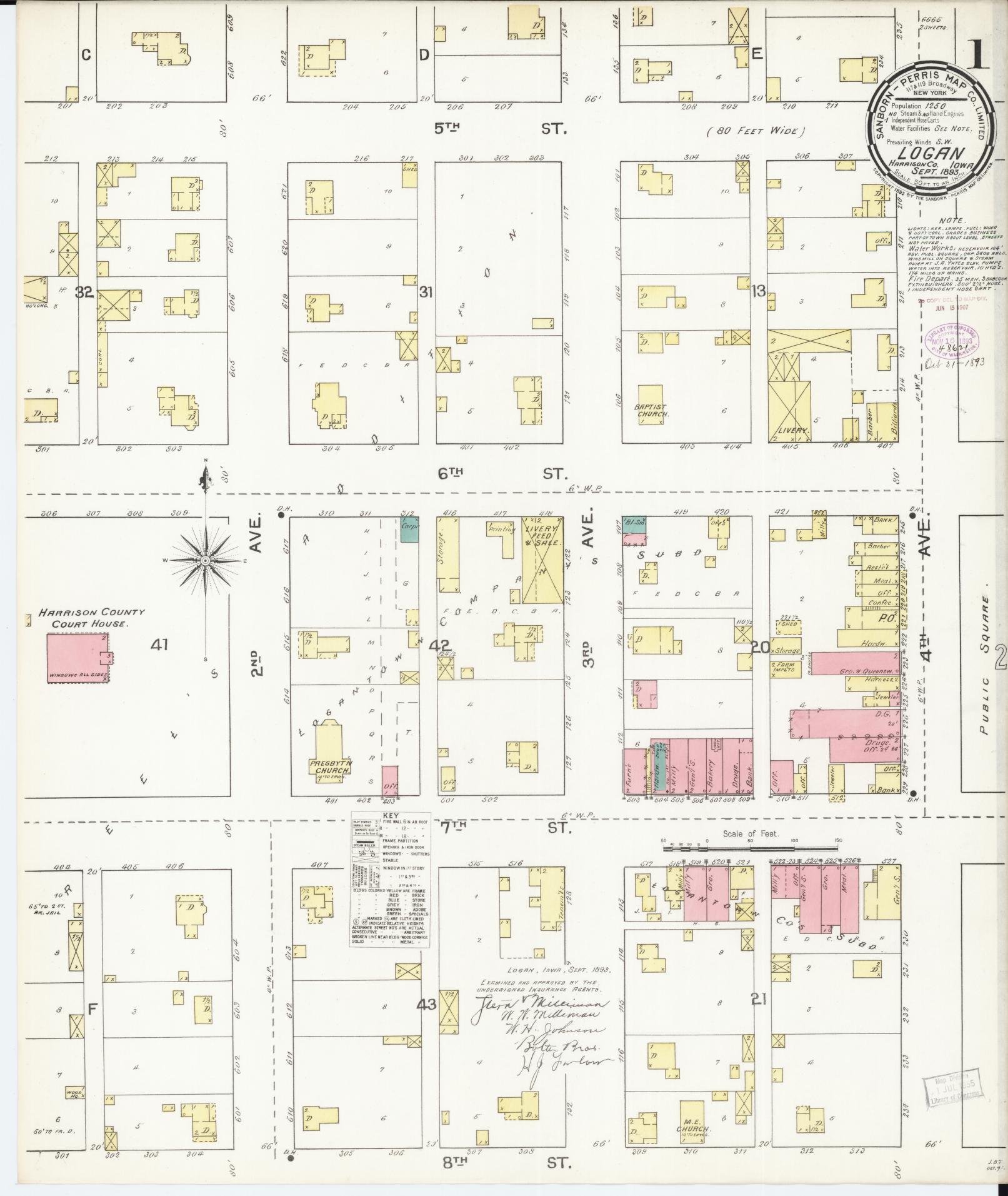 Sanborn Fire Insurance Map from Logan, Harrison County, Iowa (1893), Sheet #0001 - Historic Sanborn Fire Insurance Map Print