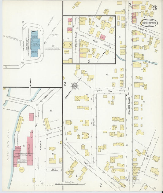 Sanborn Fire Insurance Map from South Berwick, York County, Maine (1913), Sheet #0003 - Historic Sanborn Fire Insurance Map Print, vintage old map wall art, antique decor, genealogy gift, Maine Maine map