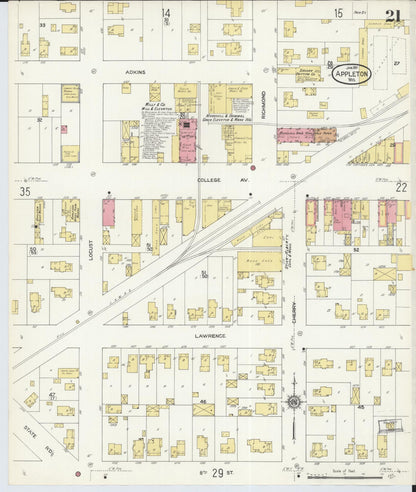 Sanborn Fire Insurance Map from Appleton, Outagamie County, Wisconsin (1911), Sheet #0021 - Complete Map Set gallery image, historic Sanborn map, vintage wall art, Wisconsin Wisconsin