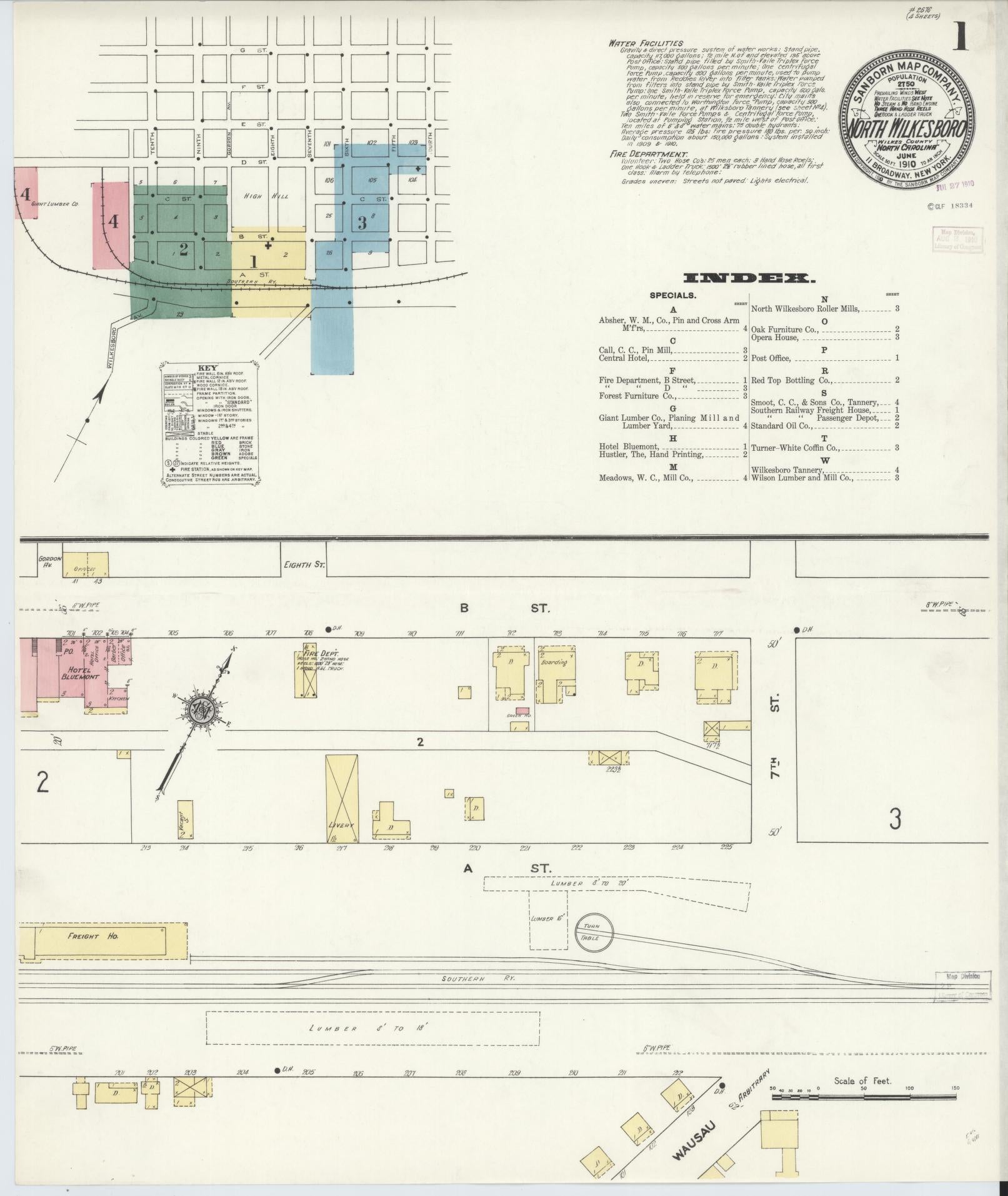 Sanborn Fire Insurance Map from North Wilkesboro, Wilkes County, North Carolina (1910), Sheet #0001 - Complete Map Set gallery image, historic Sanborn map, vintage wall art, North Carolina North Carolina
