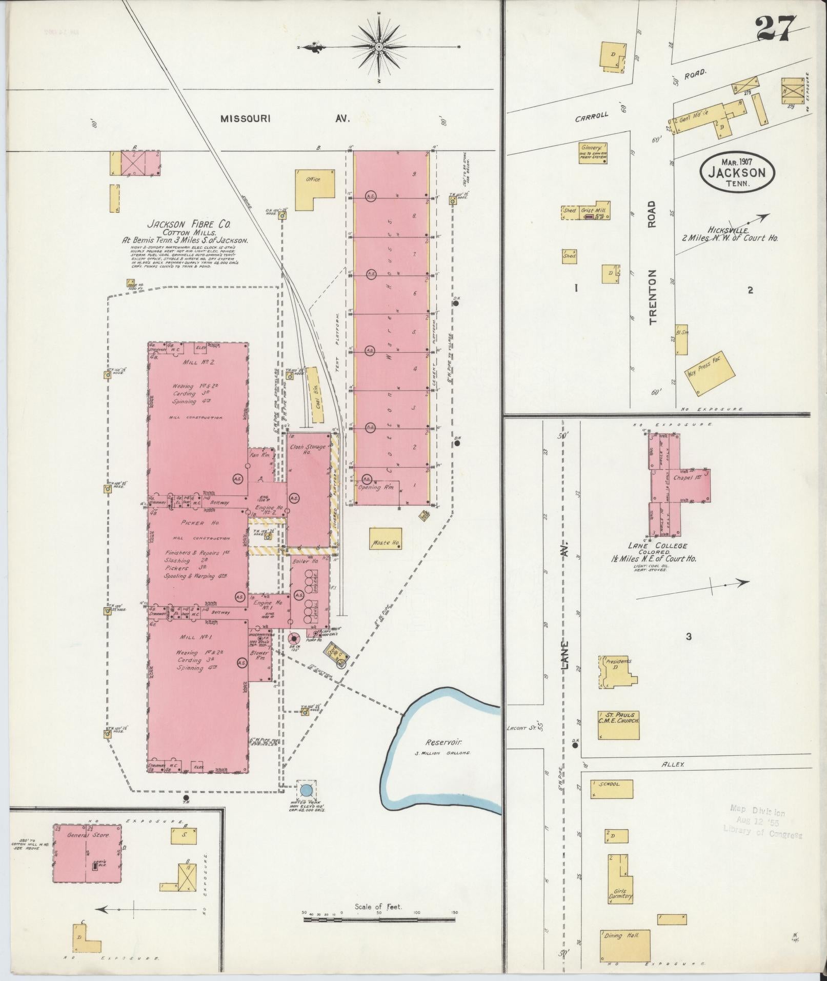 Sanborn Fire Insurance Map from Jackson, Madison County, Tennessee (1907), Sheet #0027 - Complete Map Set gallery image, historic Sanborn map, vintage wall art, Tennessee Tennessee