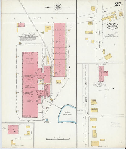 Sanborn Fire Insurance Map from Jackson, Madison County, Tennessee (1907), Sheet #0027 - Complete Map Set gallery image, historic Sanborn map, vintage wall art, Tennessee Tennessee