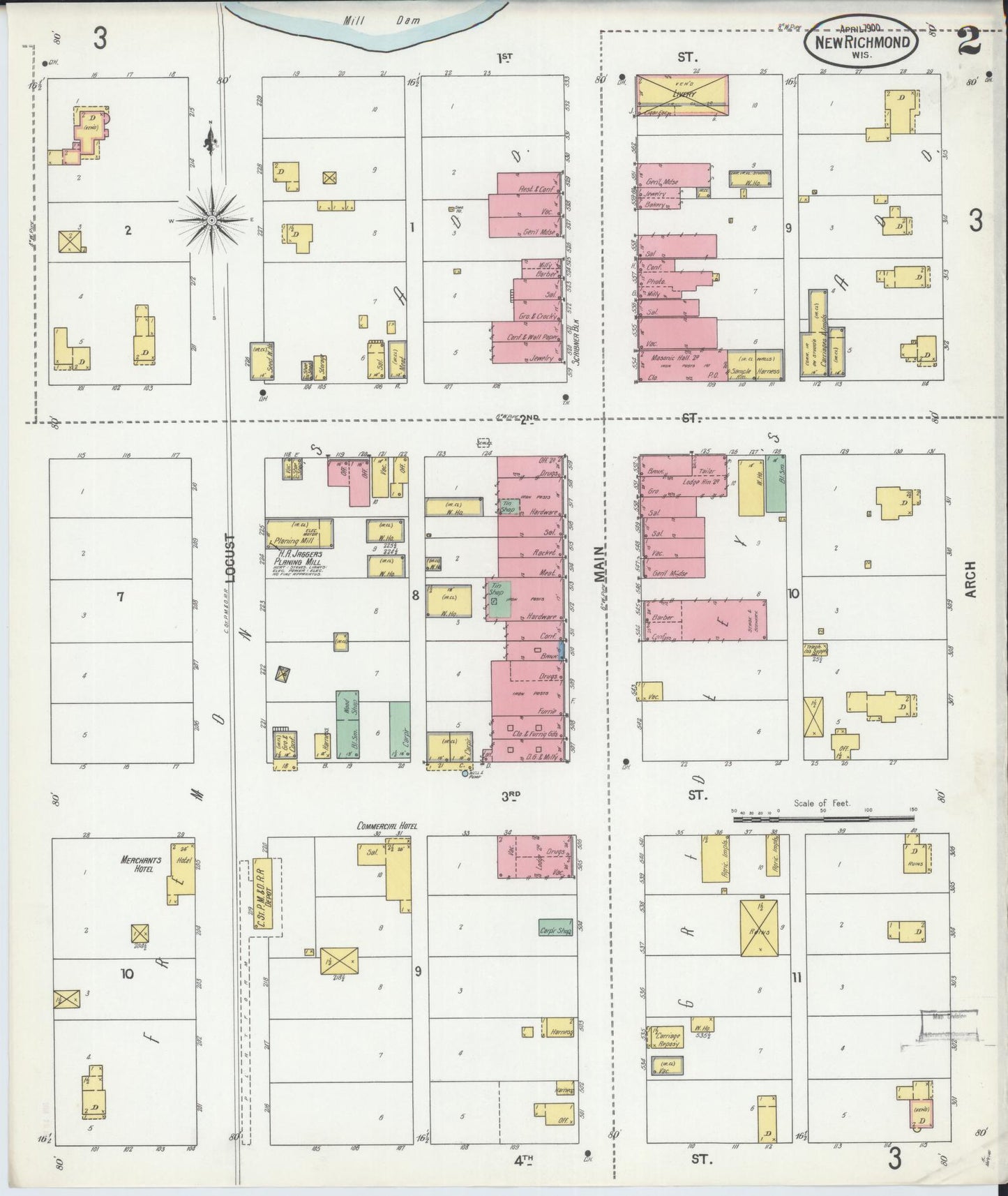 Sanborn Fire Insurance Map from New Richmond, St. Croix County, Wisconsin (1900), Sheet #0002 - Complete Map Set gallery image, historic Sanborn map, vintage wall art, Wisconsin Wisconsin