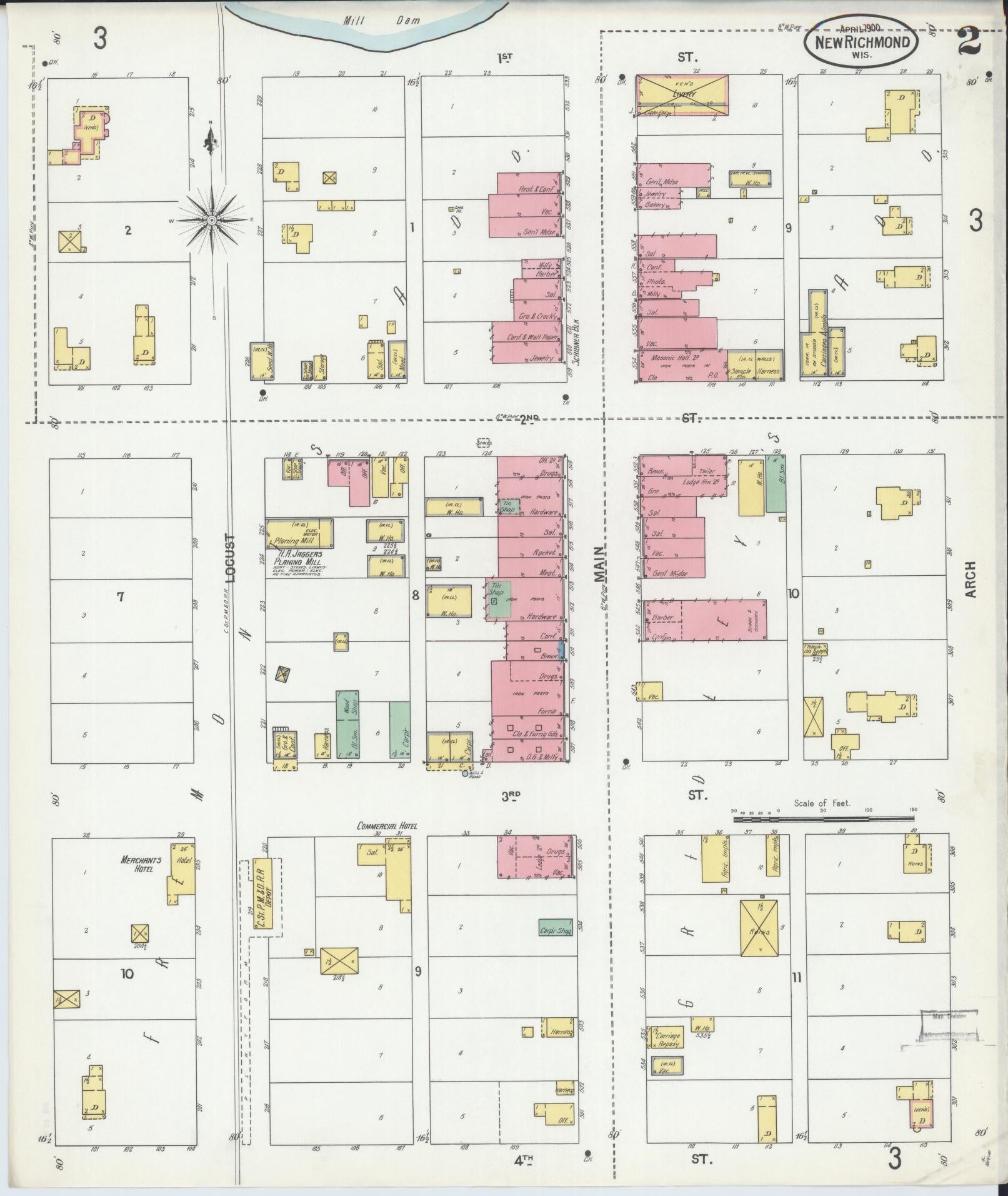Sanborn Fire Insurance Map from New Richmond, St. Croix County, Wisconsin (1900), Sheet #0002 - Complete Map Set gallery image, historic Sanborn map, vintage wall art, Wisconsin Wisconsin