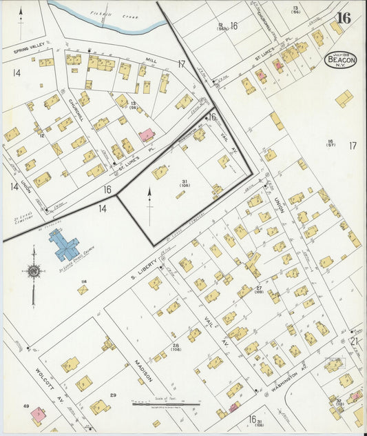 Sanborn Fire Insurance Map from Beacon, Dutchess County, New York (1919), Sheet #0016 - Historic Sanborn Fire Insurance Map Print, vintage old map wall art, antique decor, genealogy gift, New York New York map