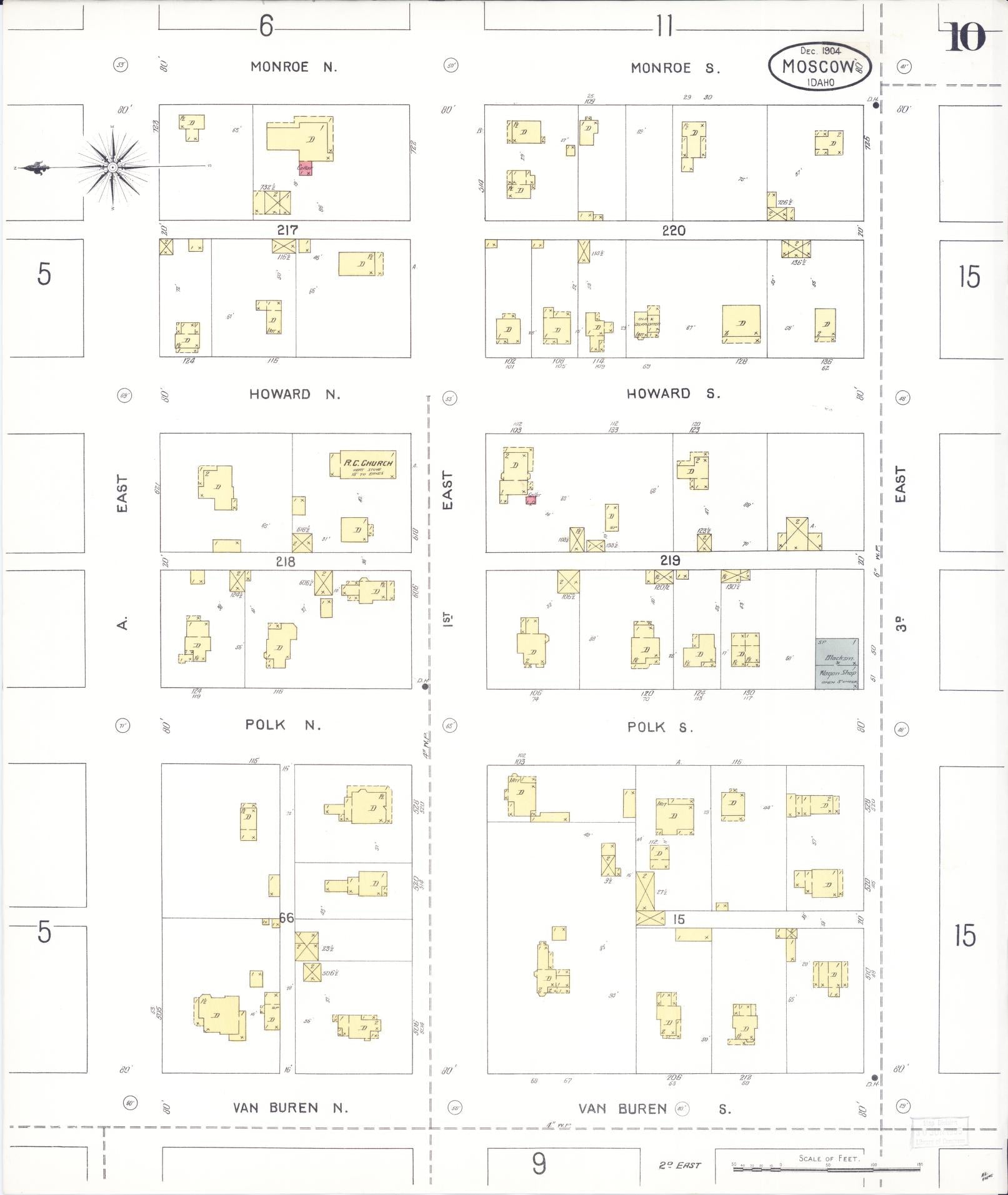 Sanborn Fire Insurance Map from Moscow, Latah County, Idaho (1904), Sheet #0010 - Historic Sanborn Fire Insurance Map Print, vintage old map wall art, antique decor, genealogy gift, Idaho Idaho map