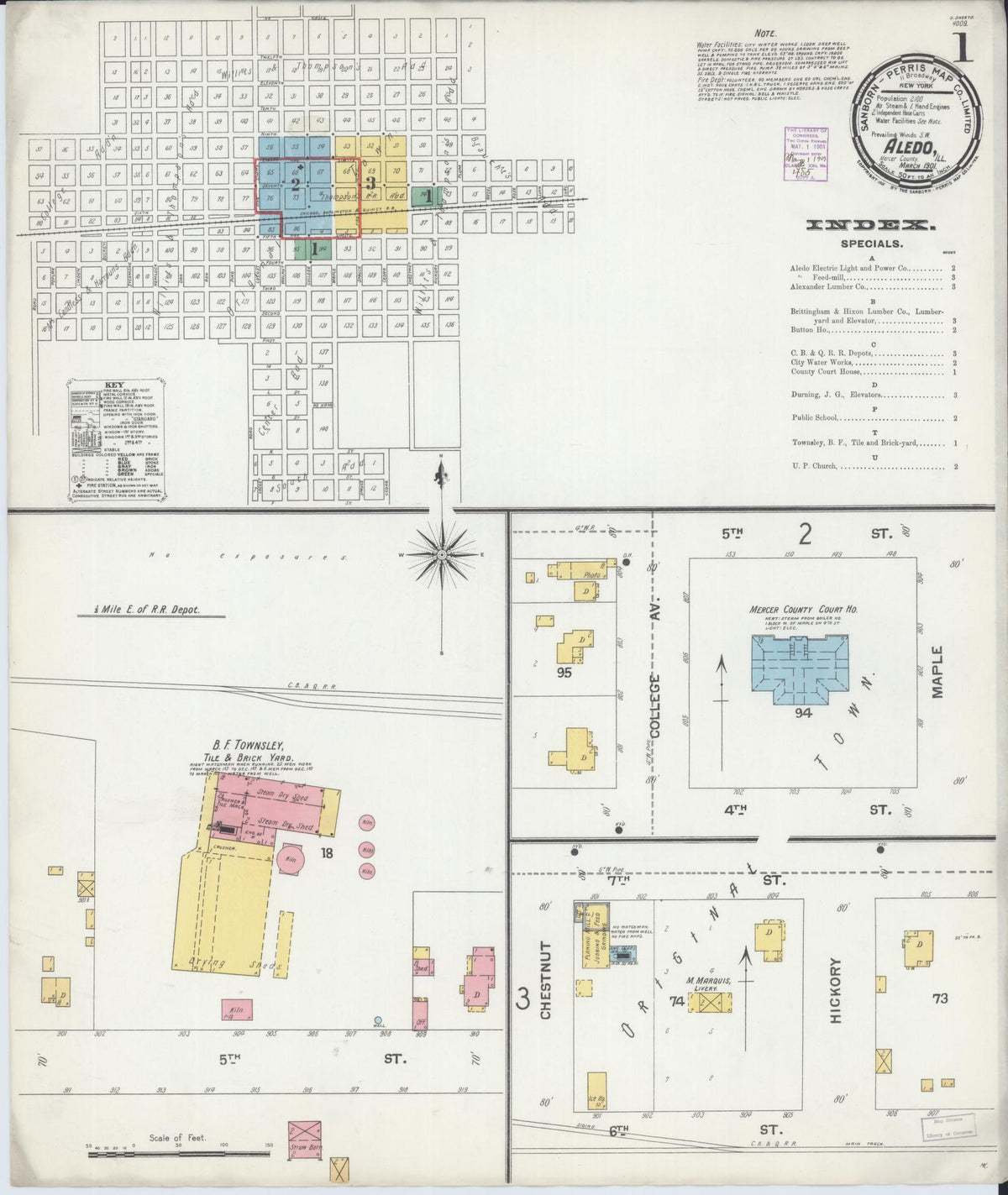 Sanborn Fire Insurance Map from Aledo, Mercer County, Illinois (1901), Sheet #0001 - Complete Map Set gallery image, historic Sanborn map, vintage wall art, Illinois Illinois