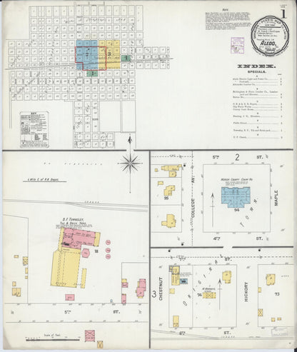 Sanborn Fire Insurance Map from Aledo, Mercer County, Illinois (1901), Sheet #0001 - Complete Map Set gallery image, historic Sanborn map, vintage wall art, Illinois Illinois
