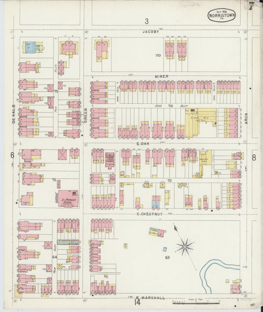 Sanborn Fire Insurance Map from Norristown, Montgomery County, Pennsylvania (1896), Sheet #0007 - Historic Sanborn Fire Insurance Map Print, vintage old map wall art, antique decor, genealogy gift, Pennsylvania Pennsylvania map