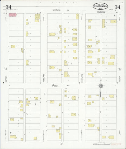 Sanborn Fire Insurance Map from Iron Mountain, Dickinson County, Michigan (1930), Sheet #0034 - Historic Sanborn Fire Insurance Map Print, vintage old map wall art, antique decor, genealogy gift, Michigan Michigan map