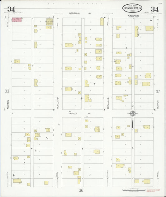 Sanborn Fire Insurance Map from Iron Mountain, Dickinson County, Michigan (1930), Sheet #0034 - Historic Sanborn Fire Insurance Map Print, vintage old map wall art, antique decor, genealogy gift, Michigan Michigan map