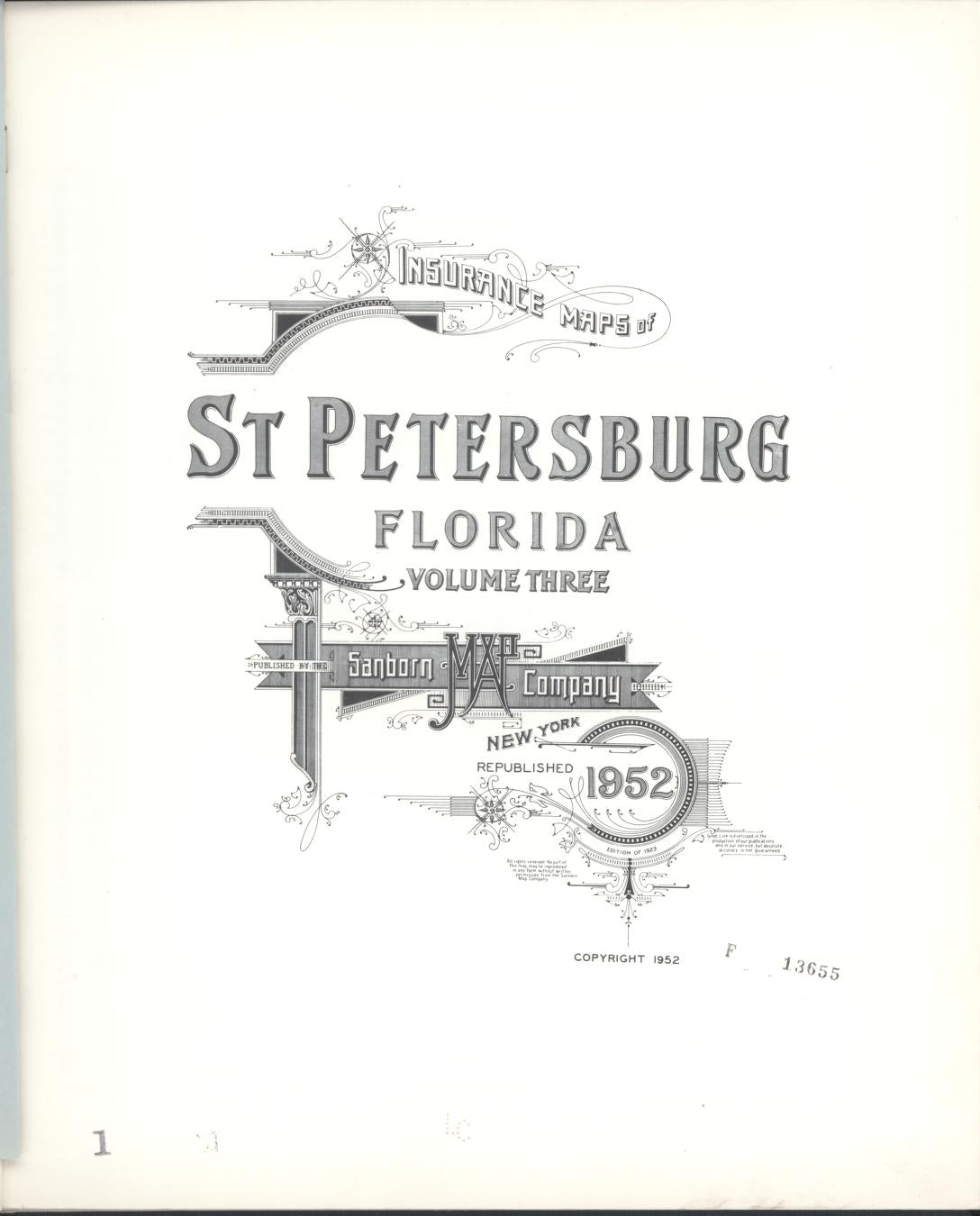 Sanborn Fire Insurance Map from Saint Petersburg, Pinellas County, Florida (1952), Sheet #0001 - Complete Map Set gallery image, historic Sanborn map, vintage wall art, Florida Florida