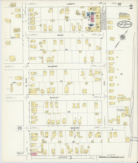 Sanborn Fire Insurance Map from Port Jervis, Orange County, New York (1912), Sheet #0002 - Complete Map Set gallery image, historic Sanborn map, vintage wall art, New York New York