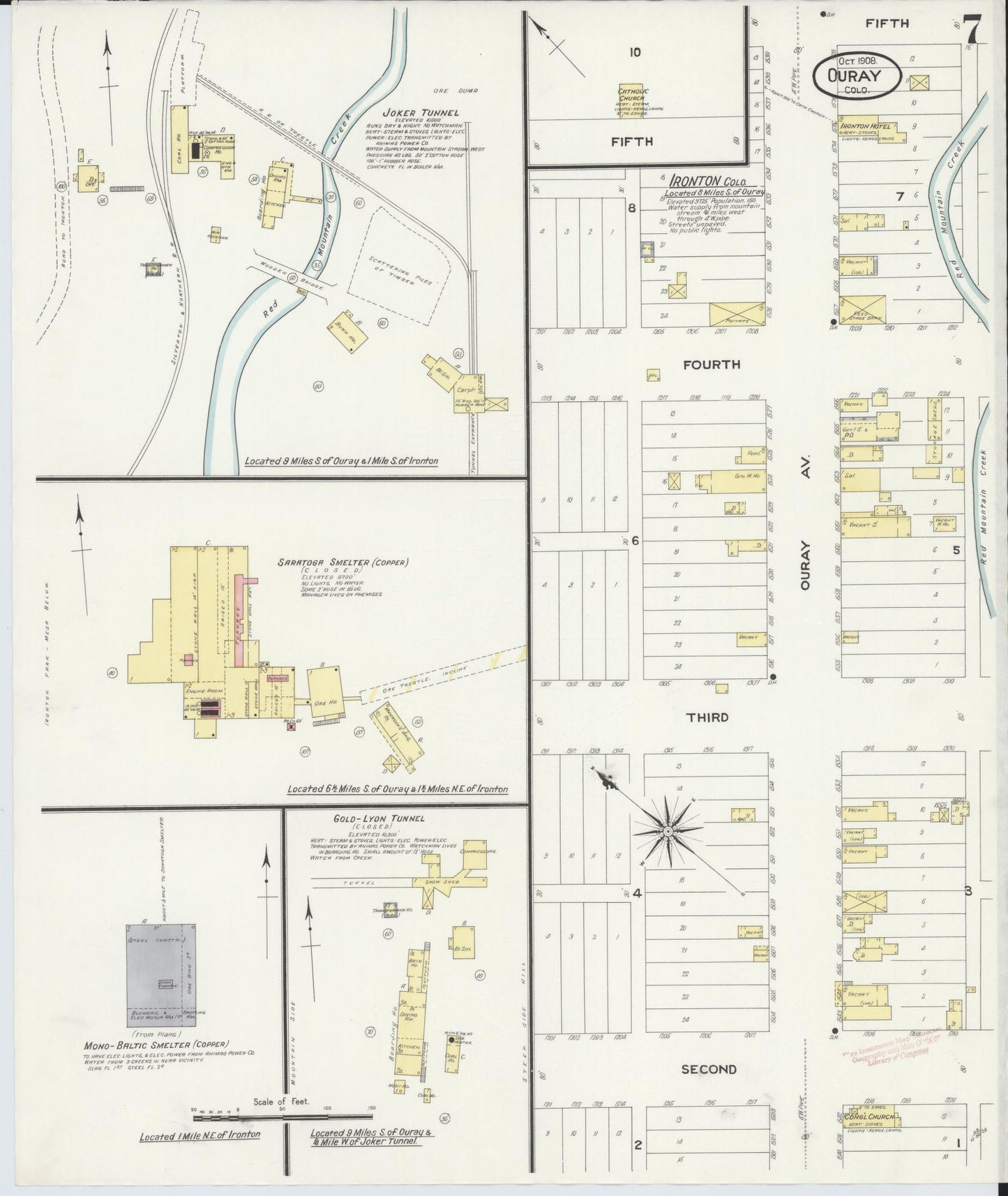 Sanborn Fire Insurance Map from Ouray, Ouray County, Colorado (1908), Sheet #0007 - Complete Map Set gallery image, historic Sanborn map, vintage wall art, Colorado Colorado