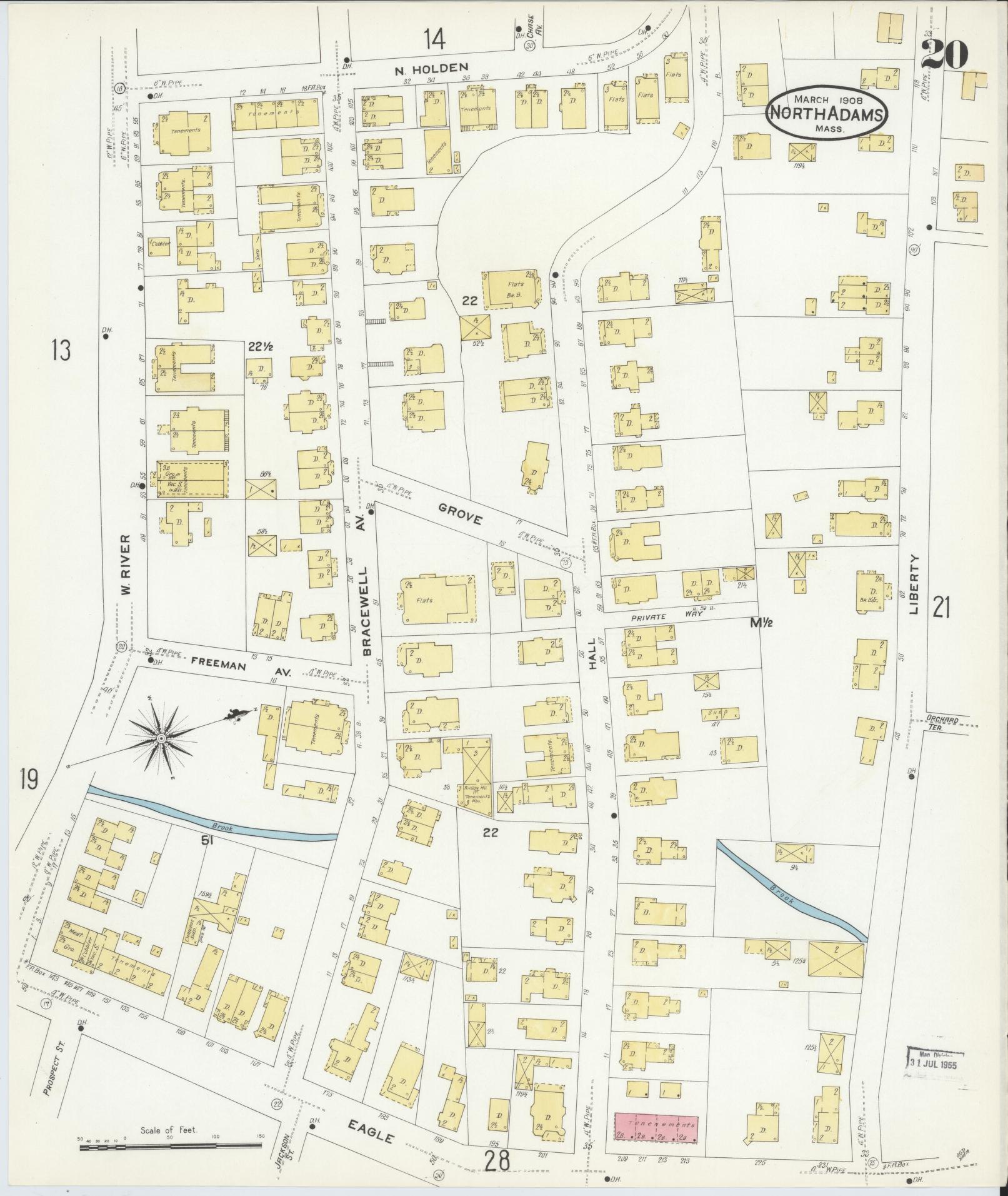 Sanborn Fire Insurance Map from North Adams, Berkshire County, Massachusetts (1908), Sheet #0020 - Complete Map Set gallery image, historic Sanborn map, vintage wall art, Massachusetts Massachusetts