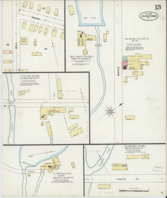 Sanborn Fire Insurance Map from Johnstown, Fulton County, New York (1897), Sheet #0013 - Historic Sanborn Fire Insurance Map Print, vintage old map wall art, antique decor, genealogy gift, New York New York map