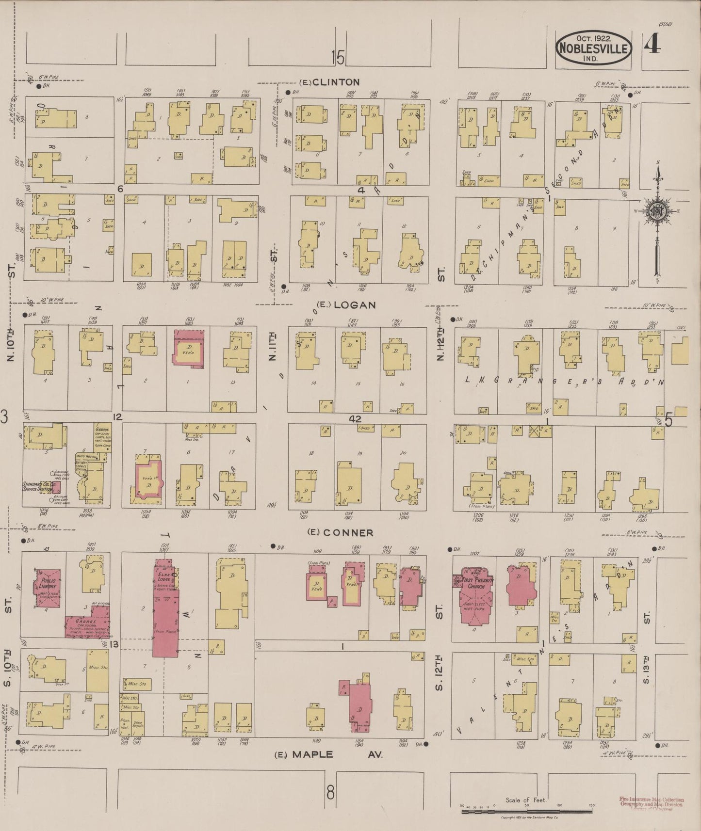 Sanborn Fire Insurance Map from Noblesville, Hamilton County, Indiana (1922), Sheet #0004 - Complete Map Set gallery image, historic Sanborn map, vintage wall art, Indiana Indiana