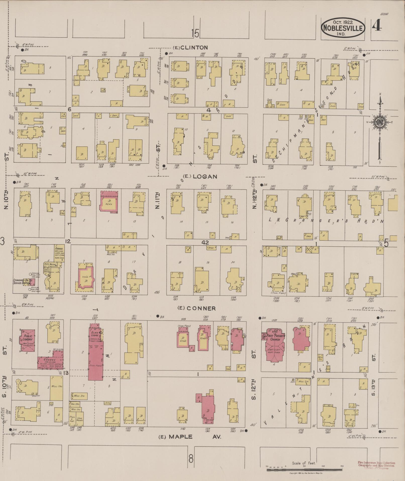 Sanborn Fire Insurance Map from Noblesville, Hamilton County, Indiana (1922), Sheet #0004 - Complete Map Set gallery image, historic Sanborn map, vintage wall art, Indiana Indiana