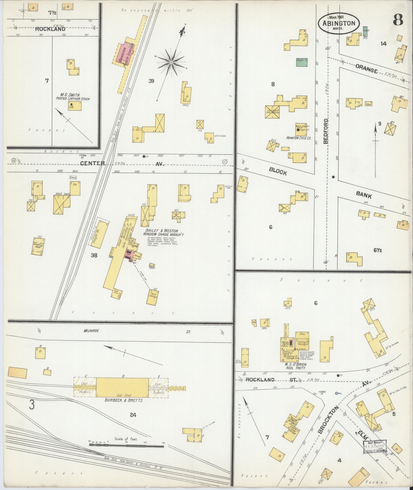 Sanborn Fire Insurance Map from Abington, Plymouth County, Massachusetts (1901), Sheet #0008 - Complete Map Set gallery image, historic Sanborn map, vintage wall art, Massachusetts Massachusetts