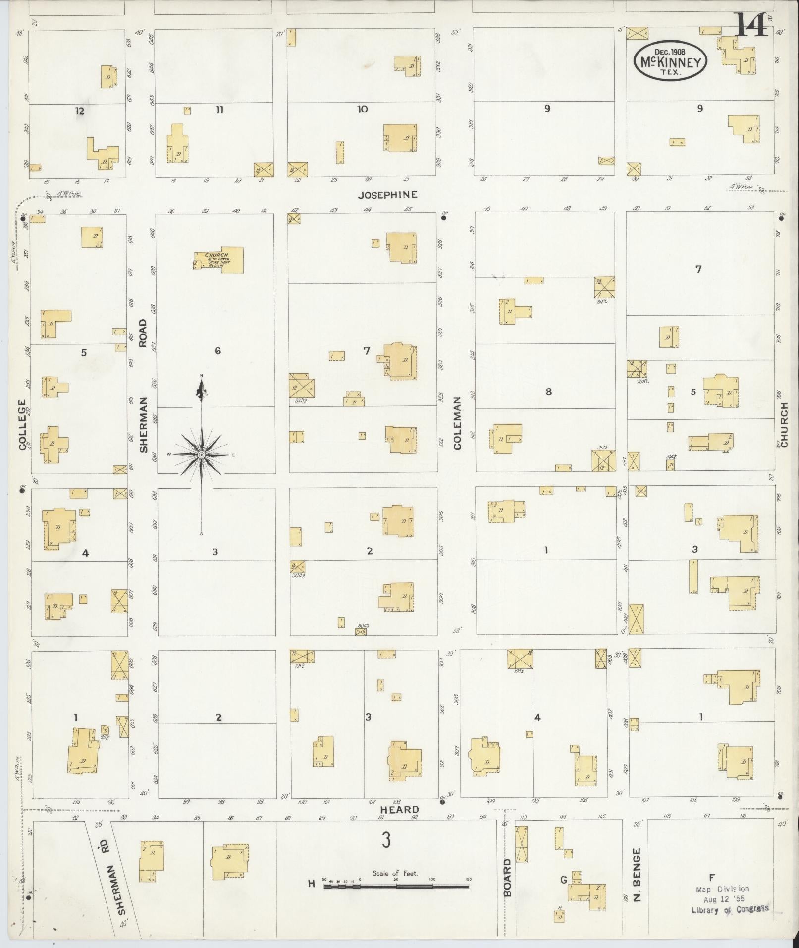 Sanborn Fire Insurance Map from McKinney, Collin County, Texas (1908), Sheet #0014 - Historic Sanborn Fire Insurance Map Print, vintage old map wall art, antique decor, genealogy gift, Texas Texas map