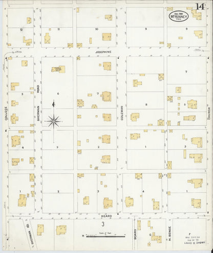 Sanborn Fire Insurance Map from McKinney, Collin County, Texas (1908), Sheet #0014 - Historic Sanborn Fire Insurance Map Print, vintage old map wall art, antique decor, genealogy gift, Texas Texas map