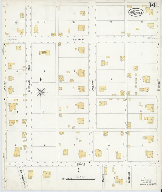 Sanborn Fire Insurance Map from McKinney, Collin County, Texas (1908), Sheet #0014 - Historic Sanborn Fire Insurance Map Print, vintage old map wall art, antique decor, genealogy gift, Texas Texas map