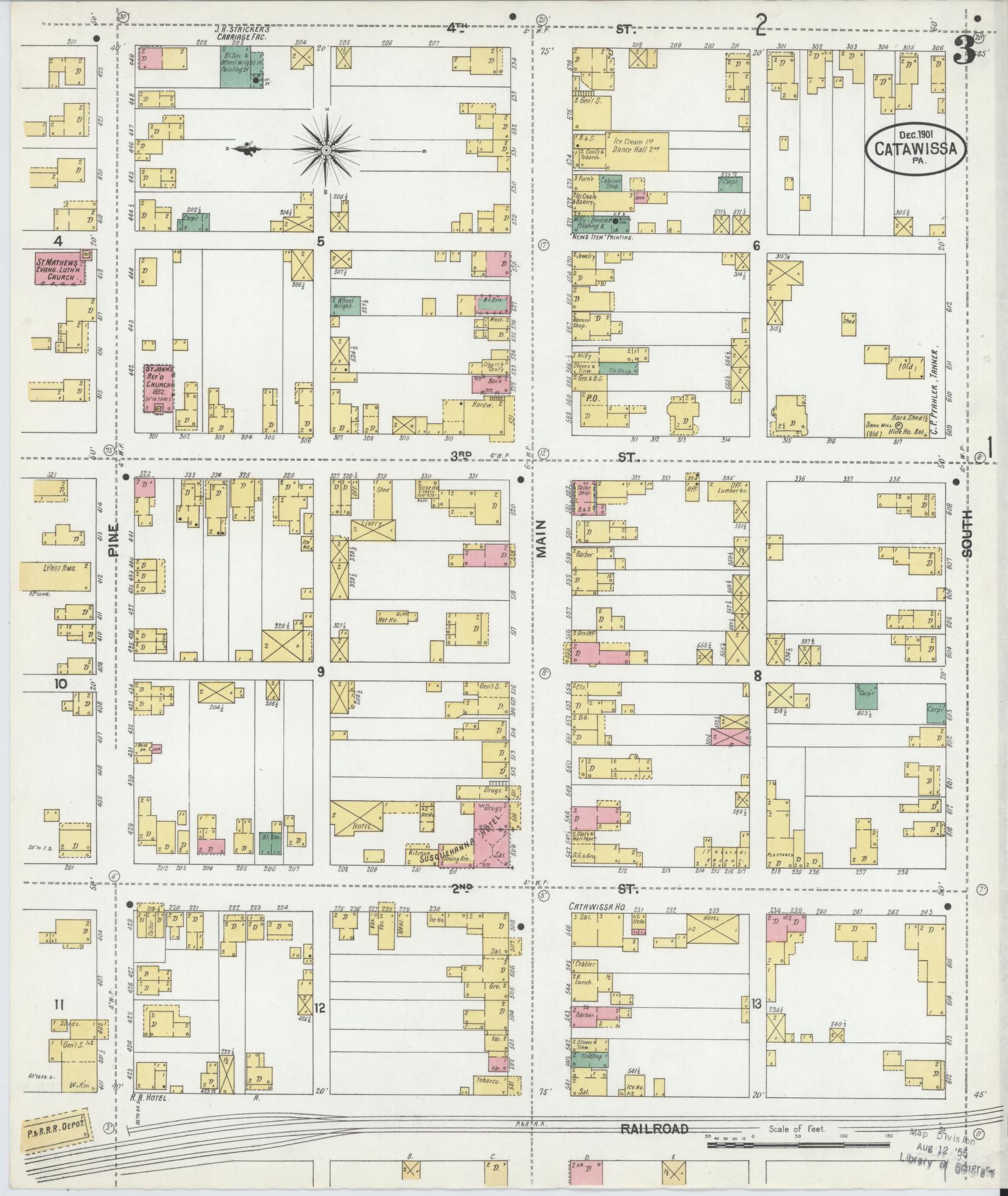 Sanborn Fire Insurance Map from Catawissa, Columbia County, Pennsylvania (1901), Sheet #0003 - Historic Sanborn Fire Insurance Map Print, vintage old map wall art, antique decor, genealogy gift, Pennsylvania Pennsylvania map