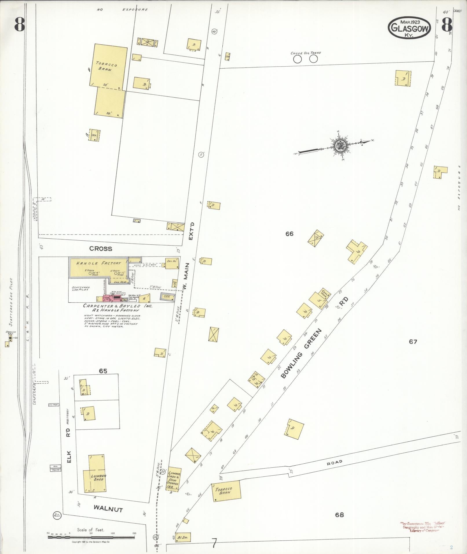 Sanborn Fire Insurance Map from Glasgow, Barren County, Kentucky (1923), Sheet #0008 - Complete Map Set gallery image, historic Sanborn map, vintage wall art, Kentucky Kentucky