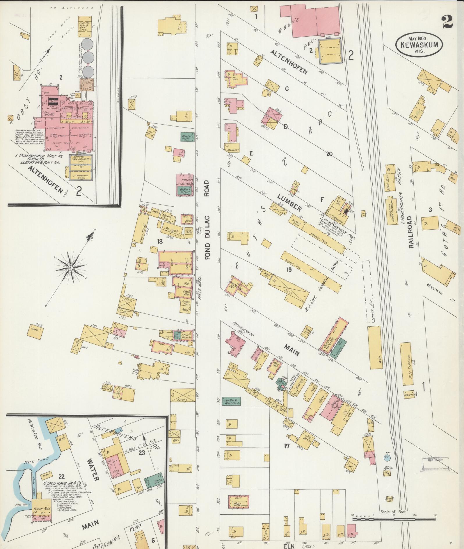 Sanborn Fire Insurance Map from Kewaskum, Washington County, Wisconsin (1900), Sheet #0002 - Complete Map Set gallery image, historic Sanborn map, vintage wall art, Wisconsin Wisconsin