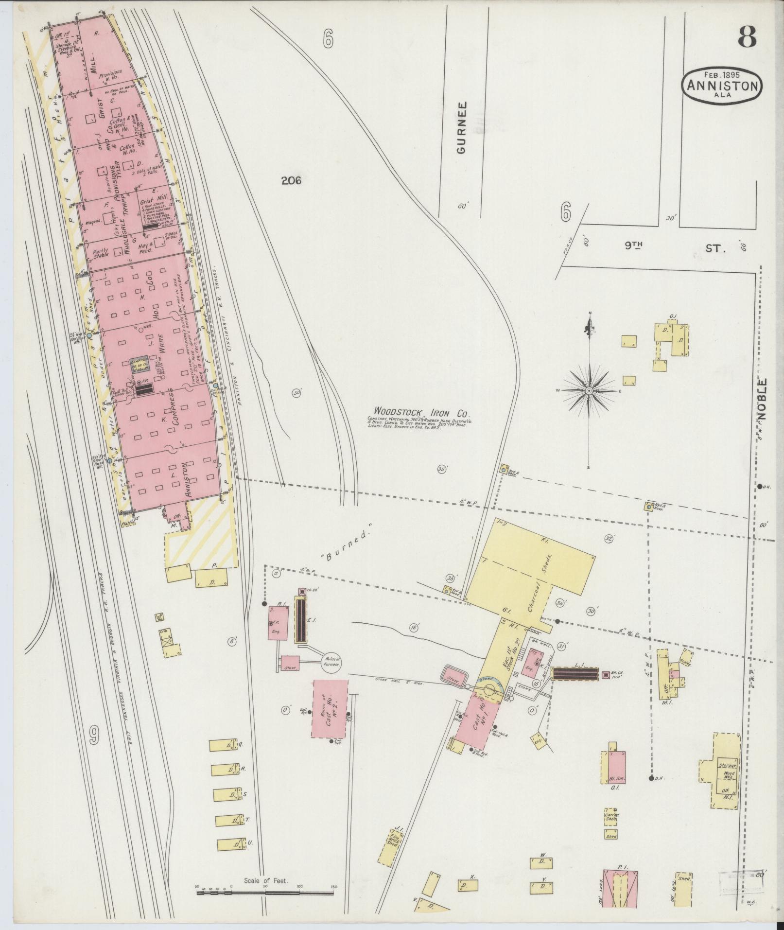 Sanborn Fire Insurance Map from Anniston, Calhoun County, Alabama (1895), Sheet #0008 - Complete Map Set gallery image, historic Sanborn map, vintage wall art, Alabama Alabama