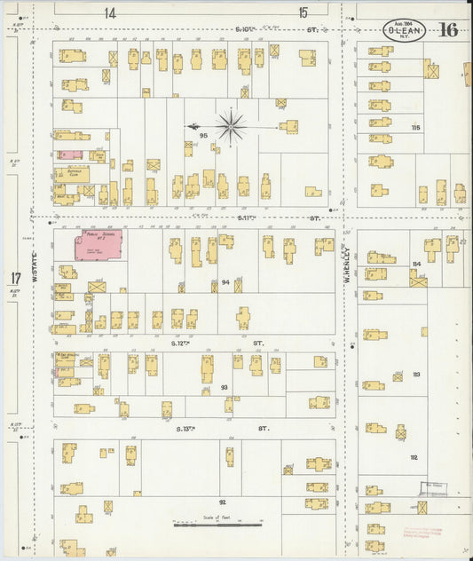 Sanborn Fire Insurance Map from Olean, Cattaraugus County, New York (1904), Sheet #0016 - Historic Sanborn Fire Insurance Map Print, vintage old map wall art, antique decor, genealogy gift, New York New York map