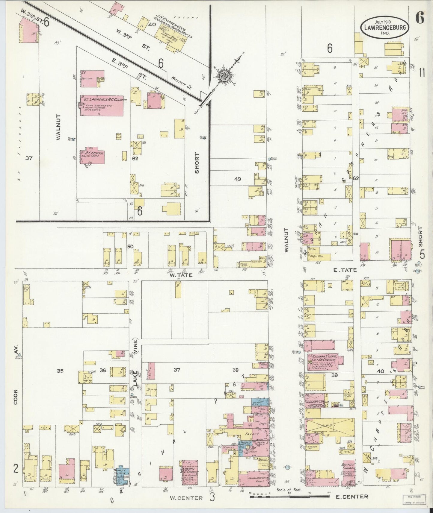 Sanborn Fire Insurance Map from Lawrenceburg, Dearborn County, Indiana (1910), Sheet #0006 - Complete Map Set gallery image, historic Sanborn map, vintage wall art, Indiana Indiana