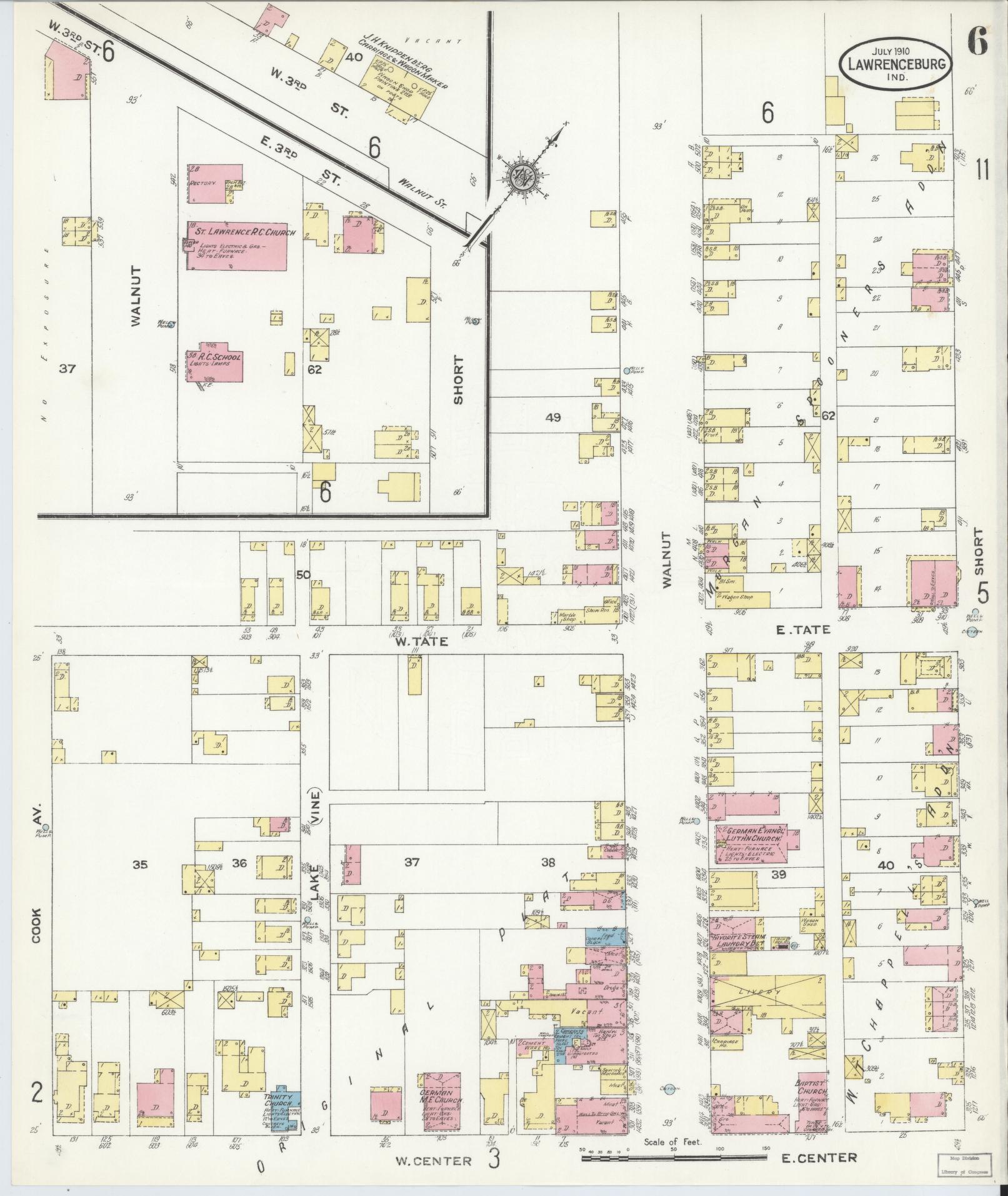 Sanborn Fire Insurance Map from Lawrenceburg, Dearborn County, Indiana (1910), Sheet #0006 - Complete Map Set gallery image, historic Sanborn map, vintage wall art, Indiana Indiana