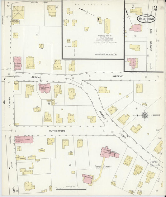 Sanborn Fire Insurance Map from Wadesboro, Anson County, North Carolina (1914), Sheet #0002 - Historic Sanborn Fire Insurance Map Print, vintage old map wall art, antique decor, genealogy gift, North Carolina North Carolina map