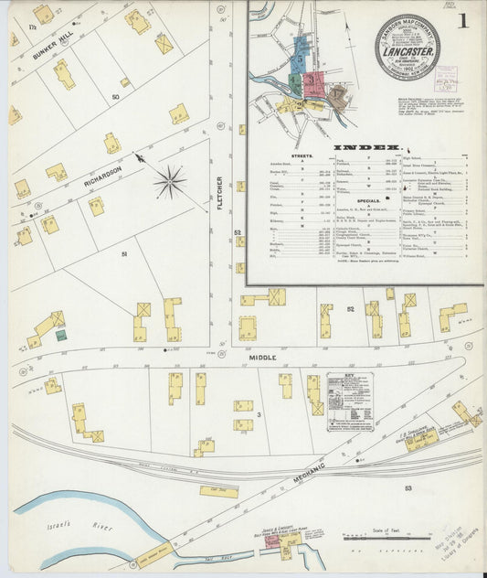 Sanborn Fire Insurance Map from Lancaster, Coos County, New Hampshire (1902), Sheet #0001 - Historic Sanborn Fire Insurance Map Print, vintage old map wall art, antique decor, genealogy gift, New Hampshire New Hampshire map