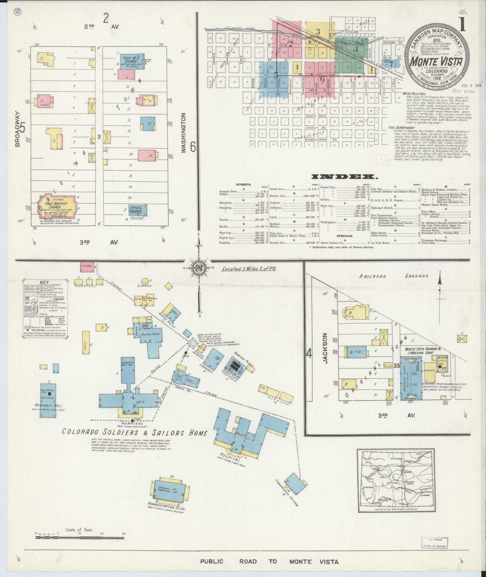 Sanborn Fire Insurance Map from Monte Vista, Rio Grande County, Colorado (1912), Sheet #0001 - Complete Map Set gallery image, historic Sanborn map, vintage wall art, Colorado Colorado