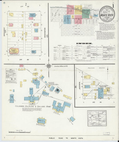 Sanborn Fire Insurance Map from Monte Vista, Rio Grande County, Colorado (1912), Sheet #0001 - Complete Map Set gallery image, historic Sanborn map, vintage wall art, Colorado Colorado