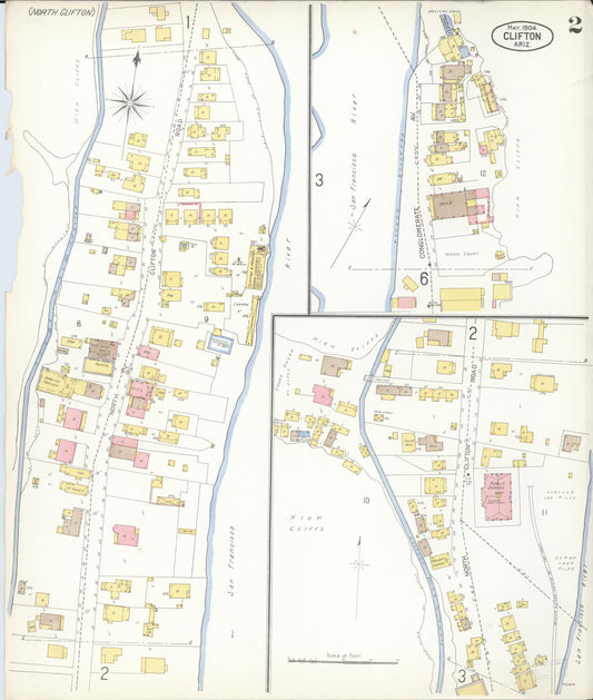 Sanborn Fire Insurance Map from Clifton, Greenlee County, Arizona (1904), Sheet #0002 - Historic Sanborn Fire Insurance Map Print, vintage old map wall art, antique decor, genealogy gift, Arizona Arizona map