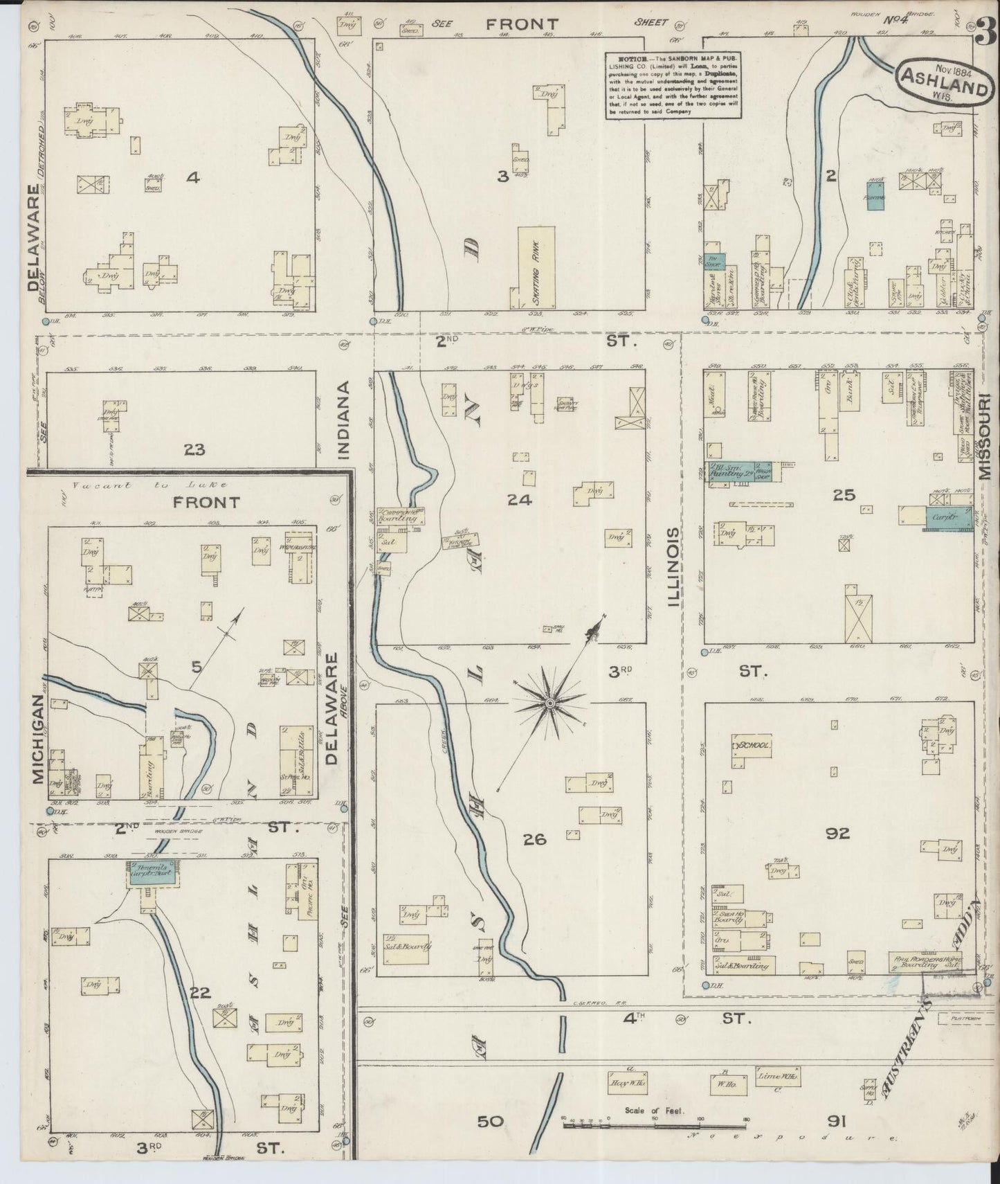Sanborn Fire Insurance Map from Ashland, Ashland County, Wisconsin (1884), Sheet #0003 - Complete Map Set gallery image, historic Sanborn map, vintage wall art, Wisconsin Wisconsin