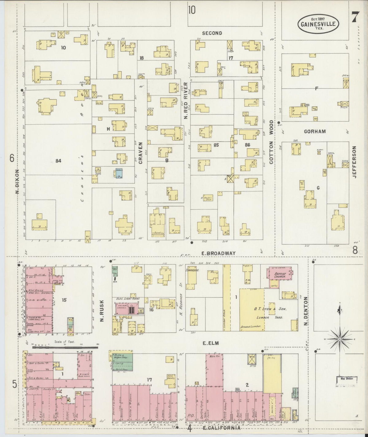 Sanborn Fire Insurance Map from Gainesville, Cooke County, Texas (1897), Sheet #0007 - Complete Map Set gallery image, historic Sanborn map, vintage wall art, Texas Texas