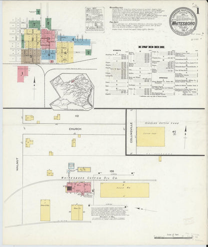 Sanborn Fire Insurance Map from Whitesboro, Grayson County, Texas (1915), Sheet #0001 - Historic Sanborn Fire Insurance Map Print, vintage old map wall art, antique decor, genealogy gift, Texas Texas map