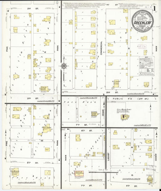 Sanborn Fire Insurance Map from Greenleaf, Washington County, Kansas (1911), Sheet #0001 - Historic Sanborn Fire Insurance Map Print, vintage old map wall art, antique decor, genealogy gift, Kansas Kansas map