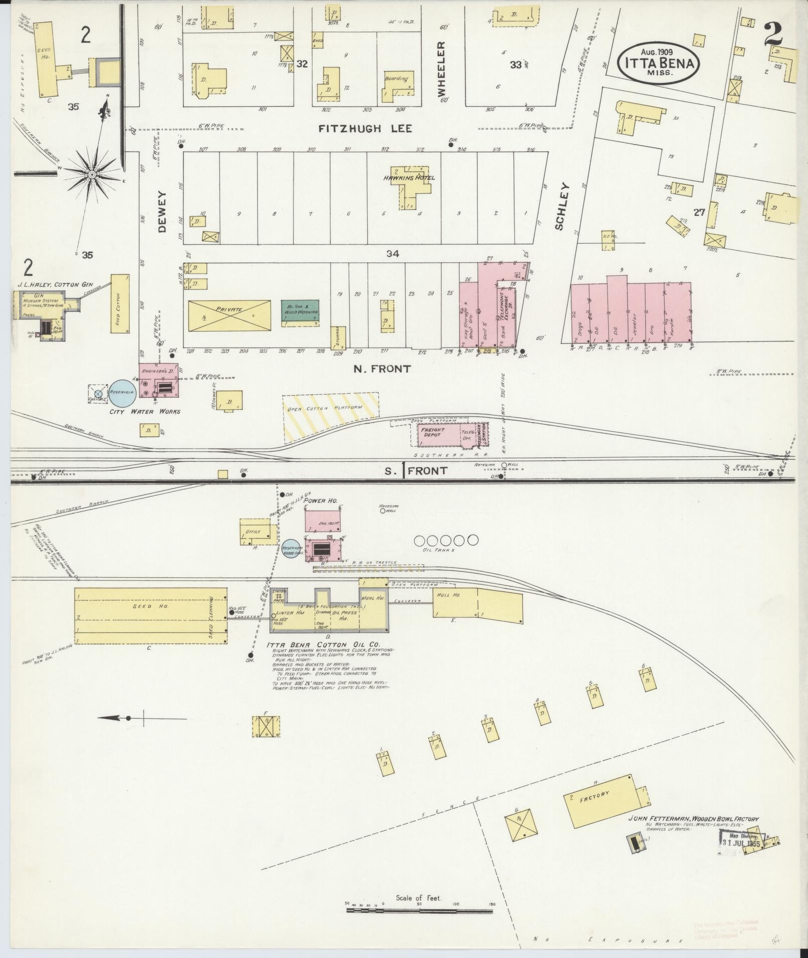 Sanborn Fire Insurance Map from Itta Bena, Leflore County, Mississippi (1909), Sheet #0002 - Complete Map Set gallery image, historic Sanborn map, vintage wall art, Mississippi Mississippi
