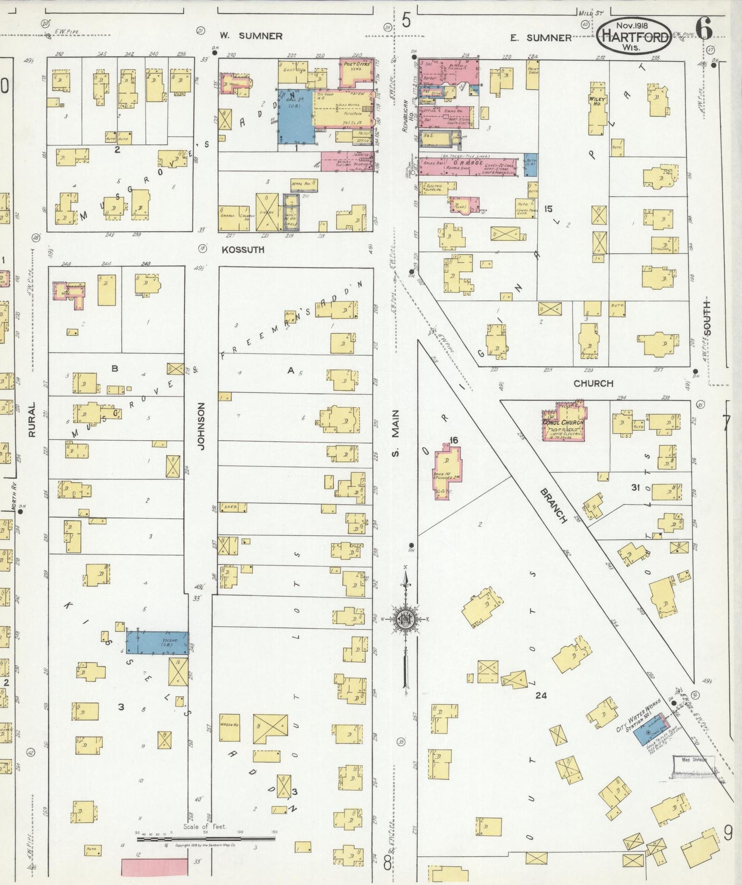 Sanborn Fire Insurance Map from Hartford, Washington County, Wisconsin (1918), Sheet #0006 - Complete Map Set gallery image, historic Sanborn map, vintage wall art, Wisconsin Wisconsin