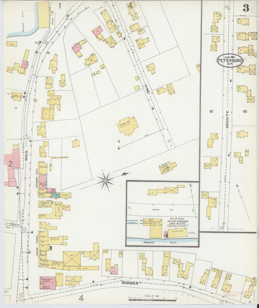 Sanborn Fire Insurance Map from Peterborough, Hillsborough County, New Hampshire (1904), Sheet #0003 - Historic Sanborn Fire Insurance Map Print, vintage old map wall art, antique decor, genealogy gift, New Hampshire New Hampshire map