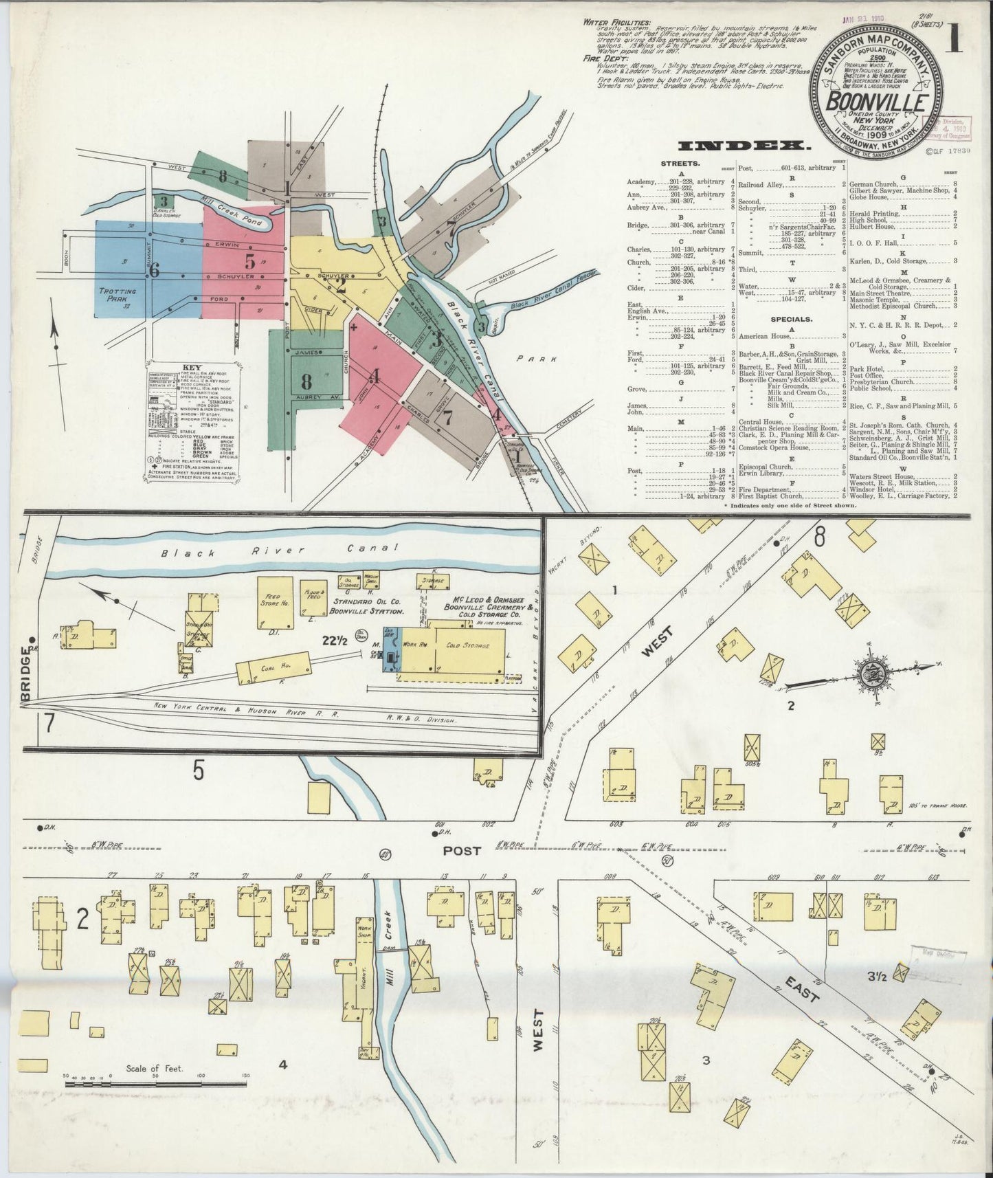 Sanborn Fire Insurance Map from Boonville, Oneida County, New York (1909), Sheet #0001 - Complete Map Set gallery image, historic Sanborn map, vintage wall art, New York New York